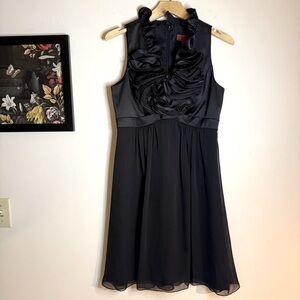JS Collection Black Sleeveless Ruffled Satin Chiffon Cocktail Dress Size 6